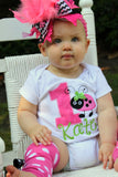 First Birthday Outfit  -- Little Lady - Hot Pink, lime green and black ladybug set - bow, leg warmers and personalized bodysuit - Darling Little Bow Shop