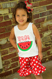 Watermelon shirt, tank top or bodysuit for girls -- Watermelon Picnic -- red and green applique with her name - Darling Little Bow Shop