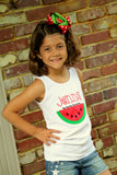 Watermelon shirt, tank top or bodysuit for girls -- Watermelon Picnic -- red and green applique with her name - Darling Little Bow Shop
