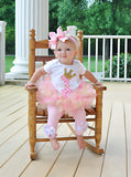 Pink and Gold Birthday Tutu Outfit Royal Princess As Seen in VOGUE bodysuit, leg warmers, tutu, bow in pink and gold - Darling Little Bow Shop