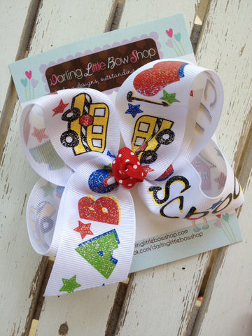Back to School Bow - I Love School  5" bow - Darling Little Bow Shop