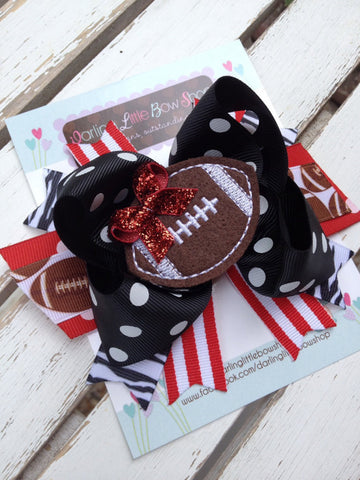 Football Team bow with optional headband -- choose your team colors -- large bow in polka dots and stripes with team colors - Darling Little Bow Shop