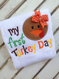 Baby Girl Thanksgiving Outfit with Bodysuit and leg warmers -- My First Turkey Day - Darling Little Bow Shop