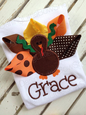 Baby Girl Thanksgiving Bodysuit -- Pretty Little Turkey - Darling Little Bow Shop
