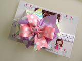 Easter Bow -- Layered pastel bow made with beautiful lavender, pink and pastel chevron ribbon -- optional polka dot elastic headband - Darling Little Bow Shop