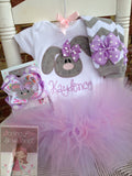 Baby Girl Easter Bodysuit or Shirt for Girls -- 'Bashful Bunny' --  gray and lavender - Darling Little Bow Shop