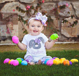 Baby Girl Easter Bodysuit or Shirt for Girls -- 'Bashful Bunny' --  gray and lavender - Darling Little Bow Shop