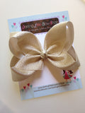 Gold Bow -- Beautiful shimmering gold hairbow -- 4" or 5" bow - optional headband - Darling Little Bow Shop