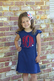 4th of July dress for girls, Navy dress with red monogram - Darling Little Bow Shop