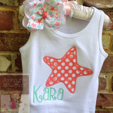 Starfish bow -- mint and coral starfish haribow -- headband option - Darling Little Bow Shop