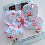 Starfish bow -- mint and coral starfish haribow -- headband option - Darling Little Bow Shop