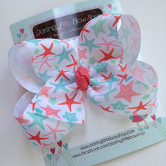 Starfish bow -- mint and coral starfish haribow -- headband option