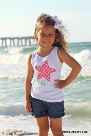 Starfish shirt, tank top or bodysuit for girls -- Coral Starfish -- adorable summer top in coral and mint - Darling Little Bow Shop