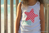 Starfish shirt, tank top or bodysuit for girls -- Coral Starfish -- adorable summer top in coral and mint - Darling Little Bow Shop