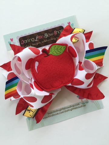Apple Bow - Sweet to the Core - 5 to 6 inch school hairbow - Darling Little Bow Shop
