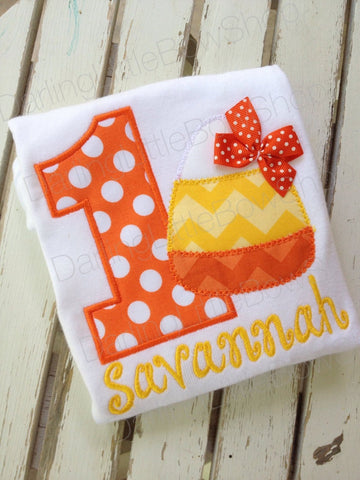 Baby Girl First Birthday bodysuit or shirt - Sweet Candy Corn - personalized bodysuit or shirt in orange and yellow - Darling Little Bow Shop