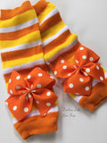 Candy Corn Leg Warmers for baby girls and newborns -- READY TO SHIP -- Halloween -- orange, yellow, white striped and polka dot - Darling Little Bow Shop