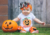Over The Top bow for girls -- 'Happy Jack O Lantern' in orange and & black w/ glitter, chevron and polka dots - Darling Little Bow Shop