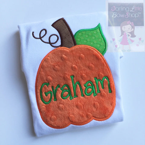Boys pumpkin bodysuit or shirt -- Thanksgiving shirt or bodysuit  -- minky Pumpkin -- orange minky and green pumpkin - Darling Little Bow Shop