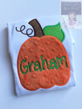 Boys pumpkin bodysuit or shirt -- Thanksgiving shirt or bodysuit  -- minky Pumpkin -- orange minky and green pumpkin - Darling Little Bow Shop