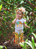 Over The Top bow in gold, mustard, orange and turquoise -- Autumn Friend - Darling Little Bow Shop