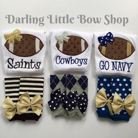 Baby Girl Football oufit -- Football Princess bodysuit or shirt and leg warmers - Darling Little Bow Shop