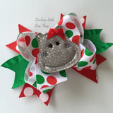Hippo hairbow - I Want a Hippopotamus for Christmas -- red, green and gray hippo bow - Darling Little Bow Shop