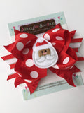 Christmas Bow with red and white jumbo polka dots and silver -- Sweet Santa -- choose mocha or peach skin tone for Santa - Darling Little Bow Shop