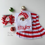 Christmas Bow with red and white jumbo polka dots and silver -- Sweet Santa -- choose mocha or peach skin tone for Santa - Darling Little Bow Shop