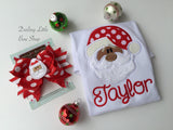 Christmas Bow with red and white jumbo polka dots and silver -- Sweet Santa -- choose mocha or peach skin tone for Santa - Darling Little Bow Shop