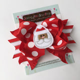 Christmas Bow with red and white jumbo polka dots and silver -- Sweet Santa -- choose mocha or peach skin tone for Santa - Darling Little Bow Shop