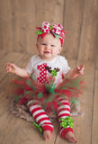 First Birthday bodysuit or shirt for Baby Girls - Reindeer Birthday - red and emerald green for a December birthday - Darling Little Bow Shop