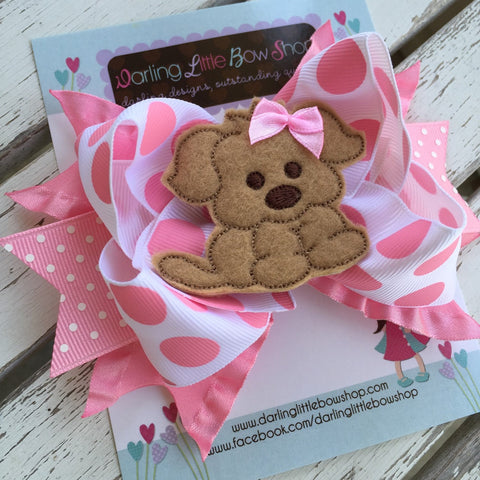 Puppy Bow, Pink Puppy Hairbow - Darling Little Bow Shop