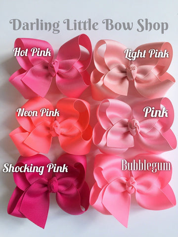 Pink Bow, Pink Hairbow -- CHOOSE from 6 shades -- light pink, pink, bubblegum, hot pink, neon pink, shocking pink -- 3" 4" 5" or 6" bow - Darling Little Bow Shop