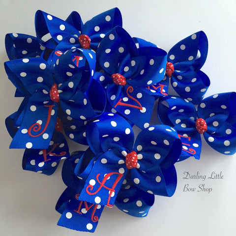 Red White and Blue Bow - monogrammed bow - July 4th bow - With Headband Option - Darling Little Bow Shop