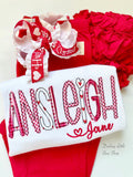 Valentine Name shirt or bodysuit for girls - red and pink personalized top - Darling Little Bow Shop