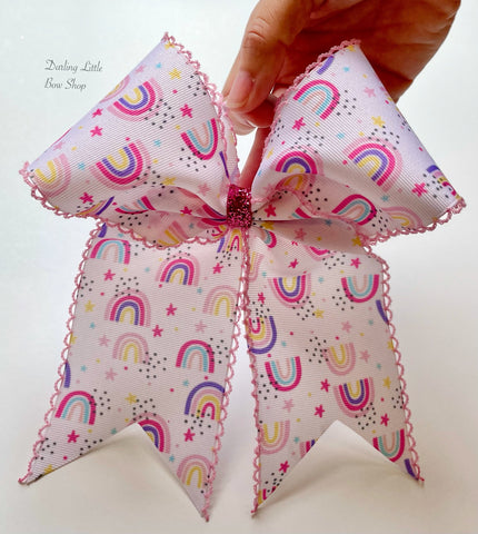 Rainbow ponytail bow - Darling Little Bow Shop