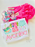 Spring Showers shirt, ruffle shirt, tank or bodysuit - Lilly Fan Sea Pants neon pink, lime, blues - Darling Little Bow Shop