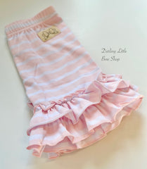 Ice Pink Stripe Ruffle Shorties, light Pink Ruffle Shorts