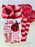 Love Bug Ladybug hairbow, red and pink ruffle bow - Darling Little Bow Shop