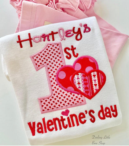 My 1st Valentine's Day hearts onesie for baby girls - Darling Little Bow Shop