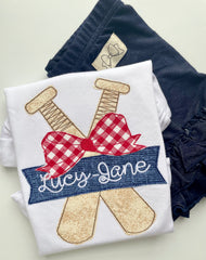 Girly Baseball Bat and bow shirt - customize with team colors