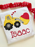 Valentine Bodysuit or Shirt - Pay Loader Truck hauling a heart - Darling Little Bow Shop