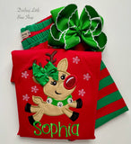 Family Christmas Pajamas - infant to adult sizes with flying reindeer - Darling Little Bow Shop
