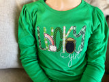 Lucky Girl Green Ruffle shirt for St. Patrick's Day - Darling Little Bow Shop