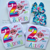 Baby Shark 2nd Birthday TWO TWO Shirt or bodysuit for girls in rainbow colors - Darling Little Bow Shop