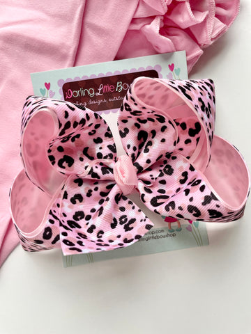 Pink and Gold Leopard Print hairbow - Darling Little Bow Shop