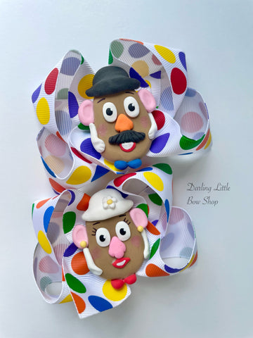 Mr and Mrs Potato Head pigtails hairbow set - Darling Little Bow Shop