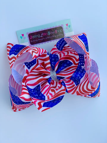 American Flag bow, Lilly Pulitzer 4th of July bow in red, white and blue 4-5" or 7" - Darling Little Bow Shop
