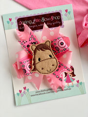 Horse Cowgirl pink hairbow choose single bow or pigtail set